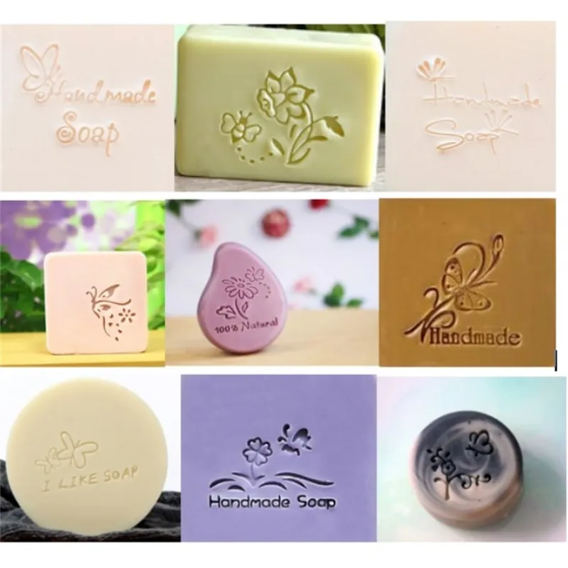 Borboleta e flor natural Soap Soap Selo Acrílico Mini Diy Organic Vidro Stamp Capítulo W220411