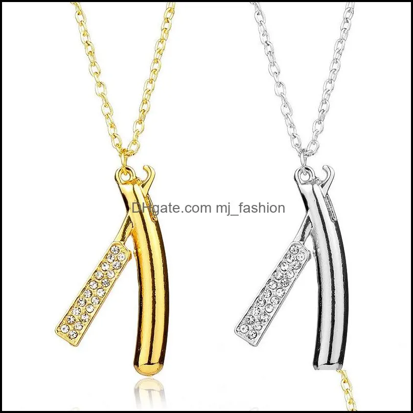 Pendant Necklaces Hip Hop Razor Blades Men Jewelry Zirconia Shaver Shape Male Gold Color Collares Accessories Drop Delivery 2021 Penda Dhuvb