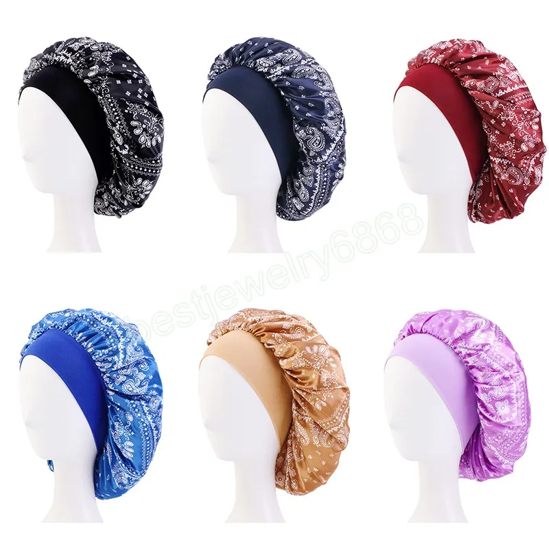 Bonnet à large bande en Satin pour femmes, motif Paisely, élastique, pour dormir la nuit, enveloppe de tête, beauté, protection des cheveux