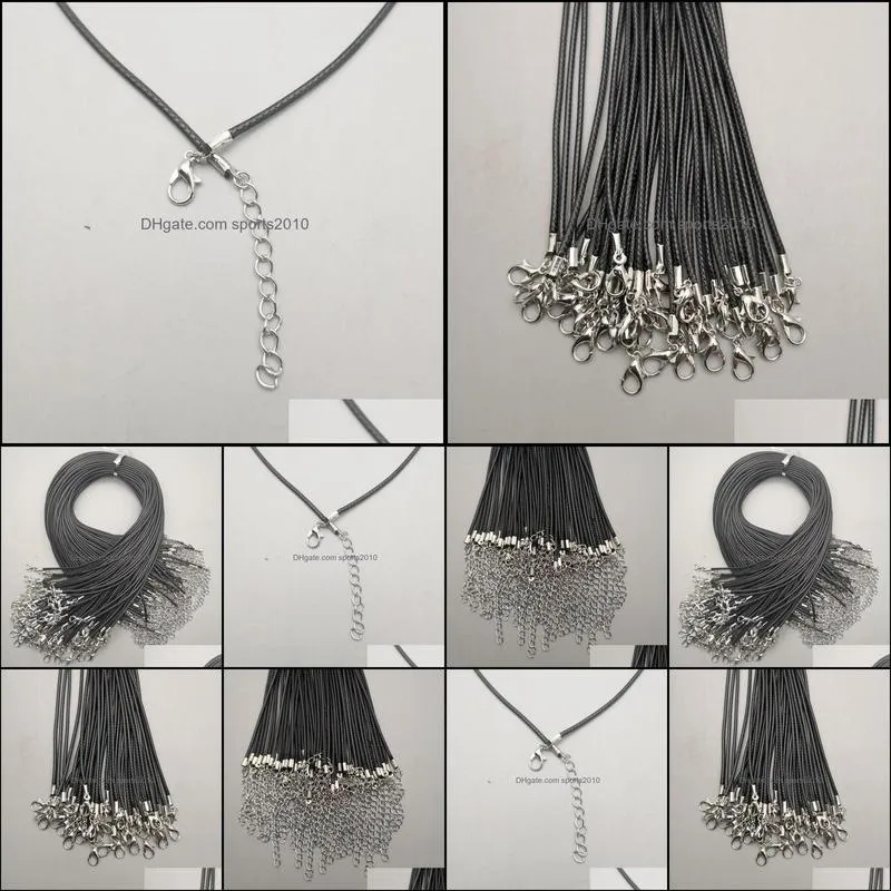 wholesale black 1.5mm 2mm rope wax chains jewelry clasp lobster necklace craft cord necklaces lanyard pendant sports2010