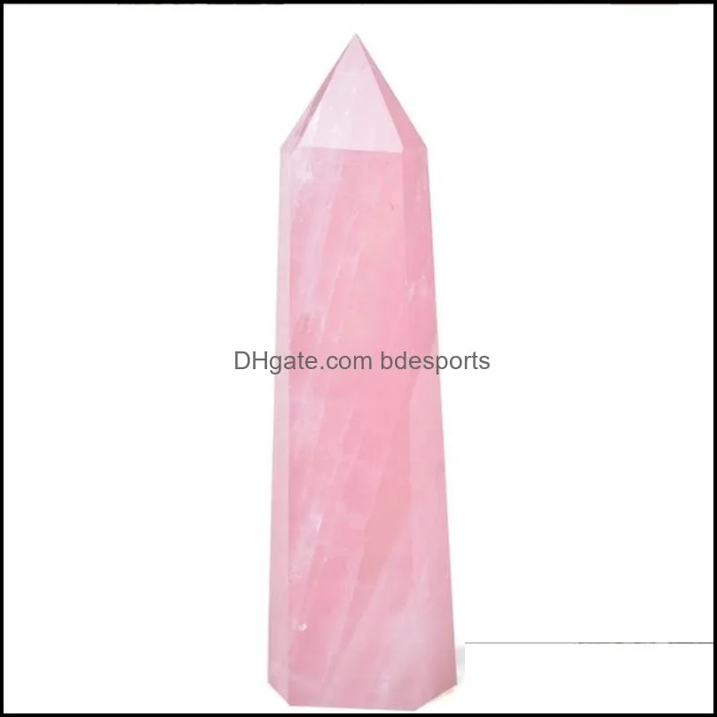 Natural Rose Quartz Pink Crystal Tower Arts Mineral Chakra Healing wandsReiki Energy stone six-sided Point magic wand rough polished