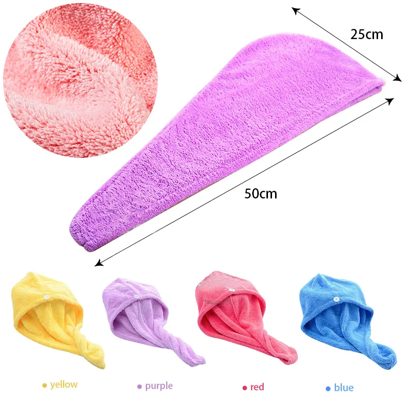 Serviettes de séchage bonnet fin avec bouton pour femmes, bonnet de soins capillaires Super absorbant à séchage rapide dc034