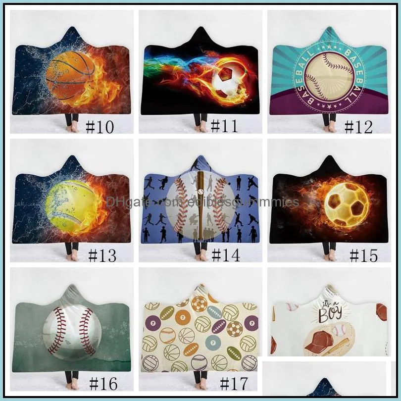 18style Baseball Blanket Football Soccer Softball hooded blankets 3D Printed Sport Sherpa Blanket Kids Adults Plush Cape Towel GGA1848