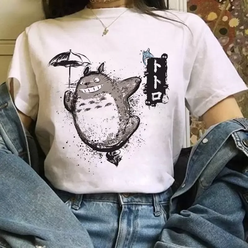 جار Totoro Studio Ghibli Harajuku T-Shirt Lady Ulzzang Kawaii الرسوم المتحركة T-Shirt Hayao Miyazaki 90s Tshirts tee tee