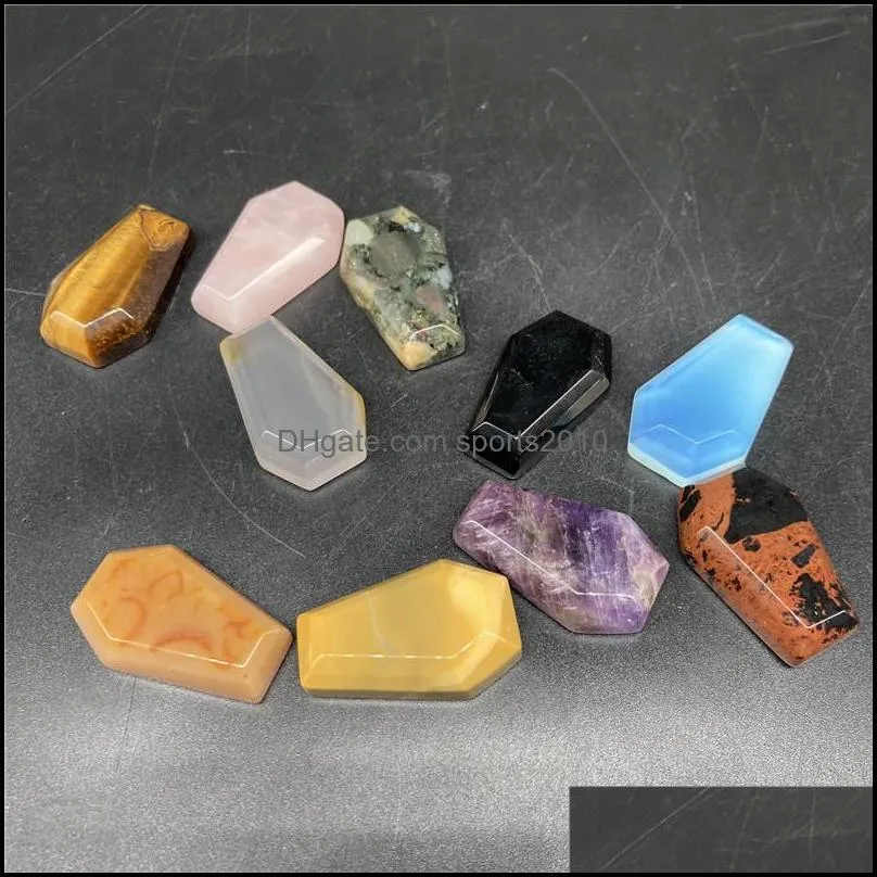 mini natural crystal stone ornaments coffin shape reiki healing chakra quartz mineral tumbled gemstones hand piece home lucky decoration sports2010