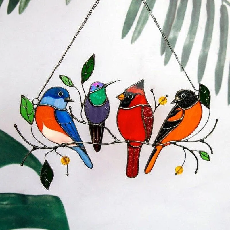 Dekoratif Nesneler Figürinler 1set kolye lekeli kuş cam akrilik duvar asılı renkli dekorasyon odası aksesuarları ev kapı zanaat