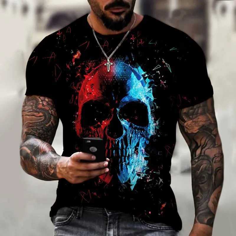 Męskie koszulki marka T-shirt Skull Letnia moda hip-hopowa koszula 3D Print Black Top Sports Oversiz2390