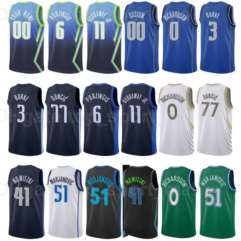 인쇄 농구 Jalen Brunson Jersey 13 Dorian Finney-Smith Dirk Nowitzki Maxi Kleber Dwight Powell Boban Marjanovic Navy Blue White