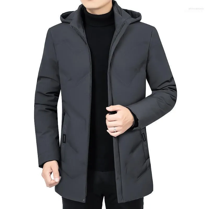 Herrarna ner parkas casual män vinter parka mitten längd 2 färger 2022 varm jacka utkläder vindtät kappa huva storlek l-4xl phin22