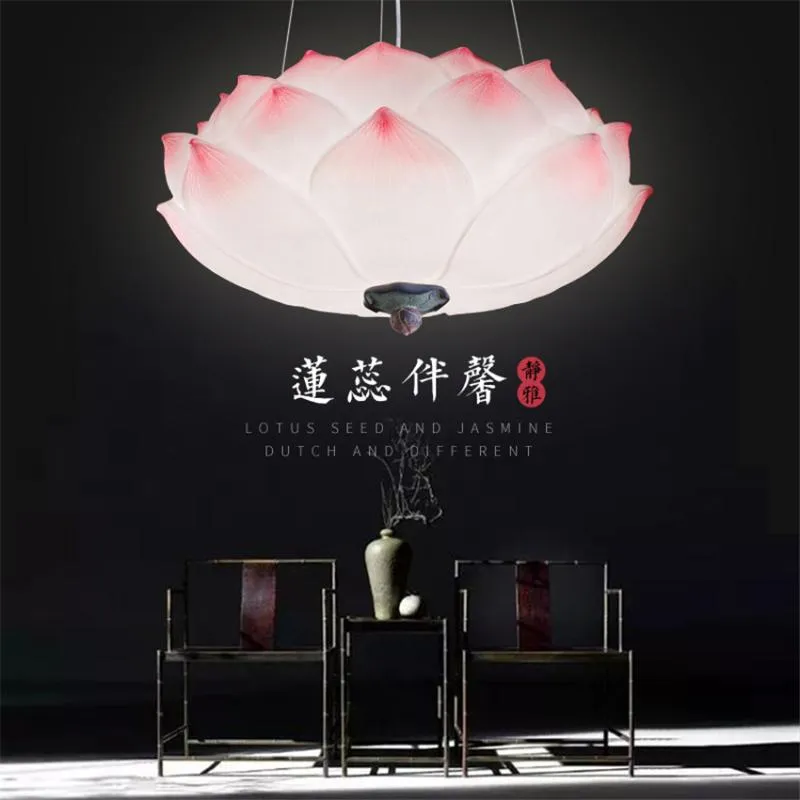 Hängslampor Creative Chinese Lotus Flower Lights Living Room Dining Teahus harts deco lampkonst hängande belysning