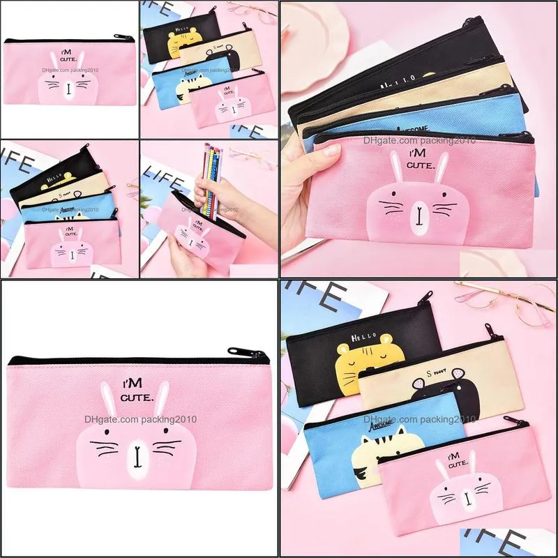 1 Piece Lytwtw`s New Cute Cartoon Kawaii Cat Portable Canvas Pen Pencil Pouch Bag School Office Supplies Stationary Case