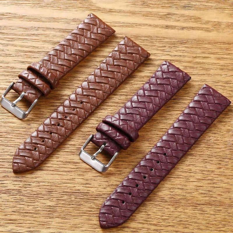 Bandvävt mönster Soft Replacement Leather Blue Brown White Pink Black Strap 8mm 10mm 12mm 14mm 16mm 18mm 20 mm 22 mm 24 mm G220420