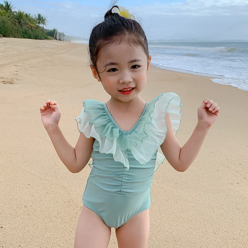 2022 INS enfants princesse maillots de bain une pièce enfants à volants maillot de bain sans manches filles belle vacances style spa maillot de bain S2056