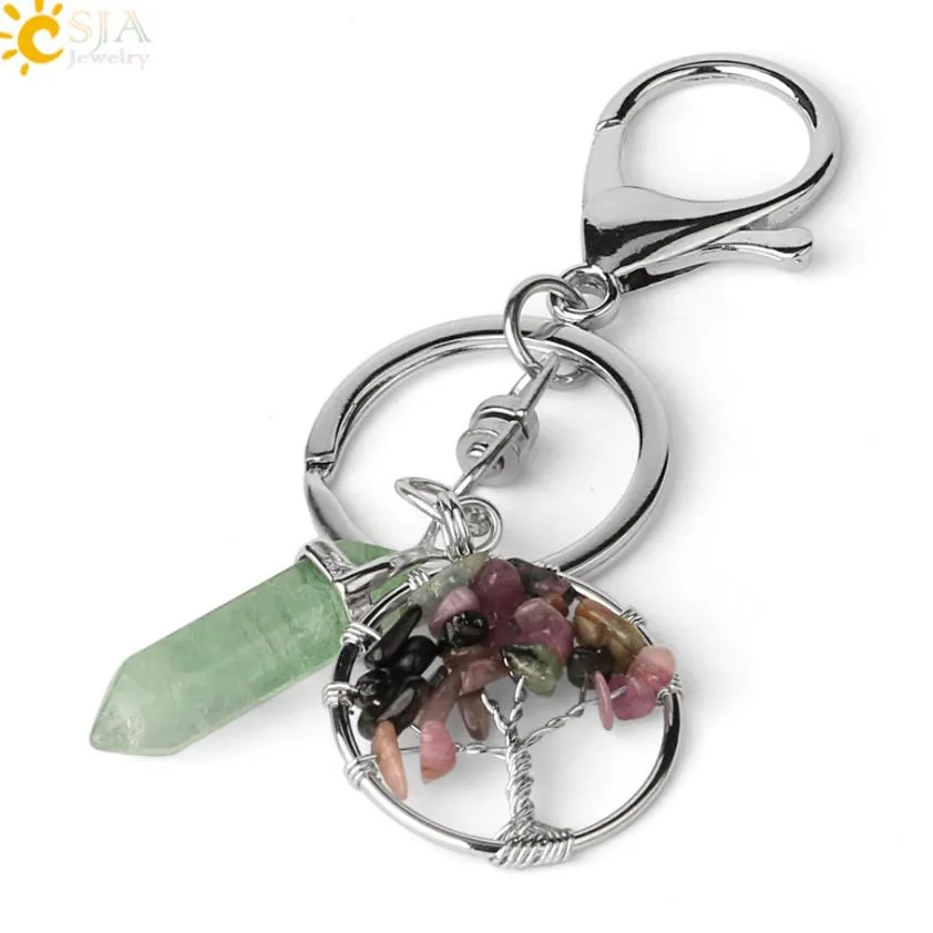 natural stone tree of life key rings green fluorite hexagonal prism keychains healing rose crystal car decor keyholder lulubaby