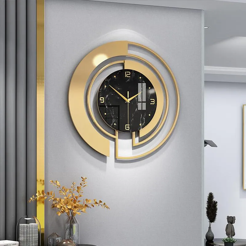 Gold Wall Clock Modern Design Metal Art Silent Hanging Round Wall Clock ...