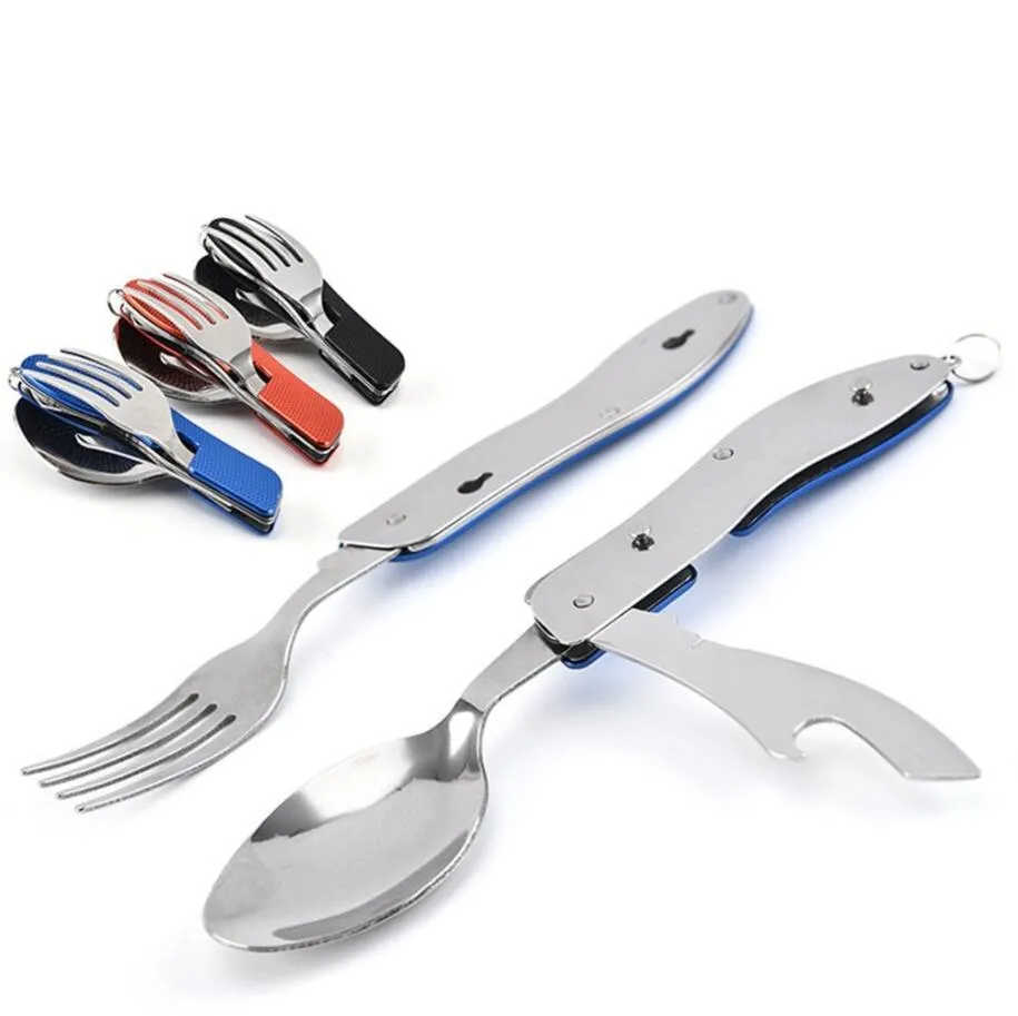 Outdoor Camping Portable Fork Knife Tableware Tools Stainless Steel 3 in1 Multi-Function Folding Spoon&Fork Knife Travel Sets