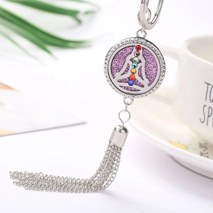 Stainless Steel Hollow Key Rings Aromatherapy Box Tassel Pendant Essential Oil Diffusion Perfume Home Interior Decorations