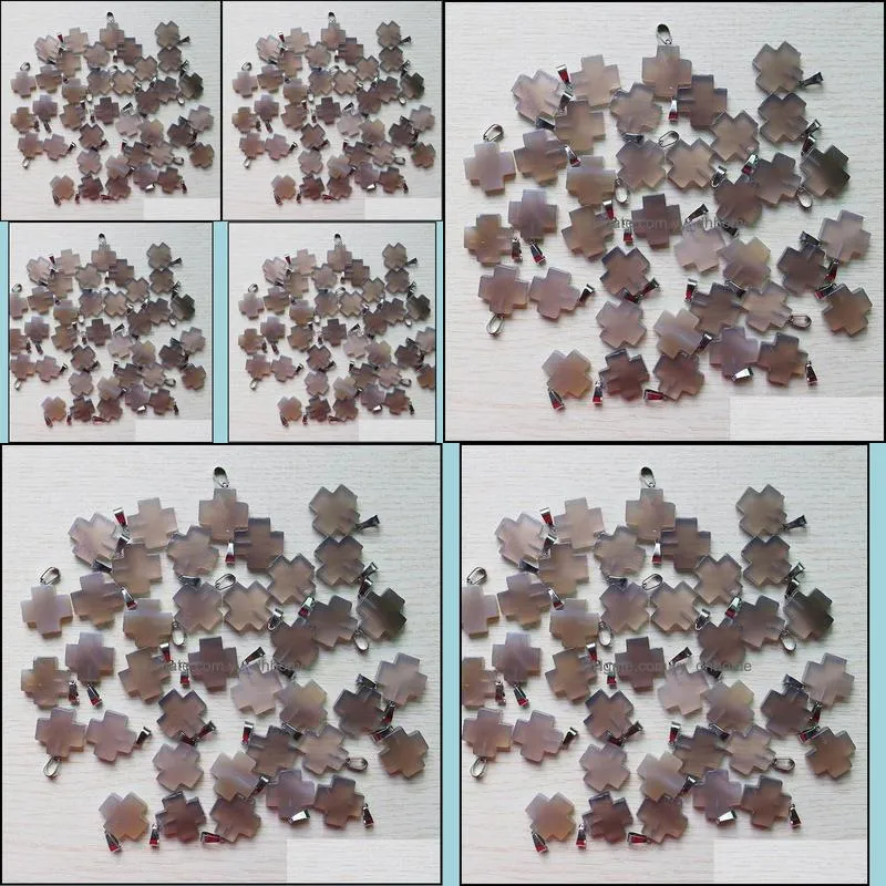 natural gray agates stone cross shape pendants 20*20mm diy jewelry making earrings for woman gift 50pcs/lot wholesale