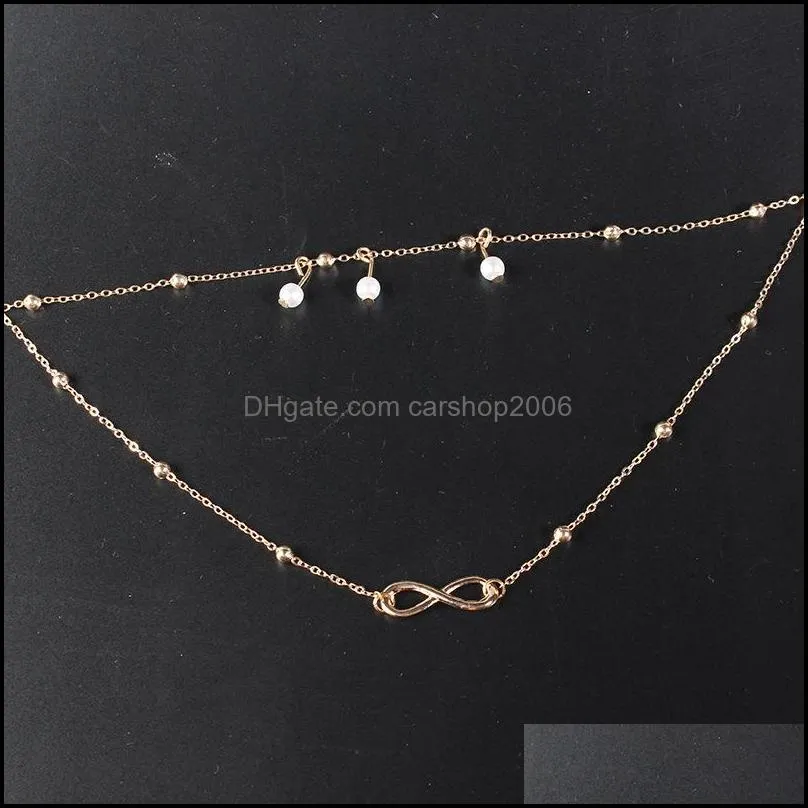 Fashion Double Infinite Simulated Pearl Pendant Anklet Foot Chain Summer Bracelet Charm 2 Color Anklets