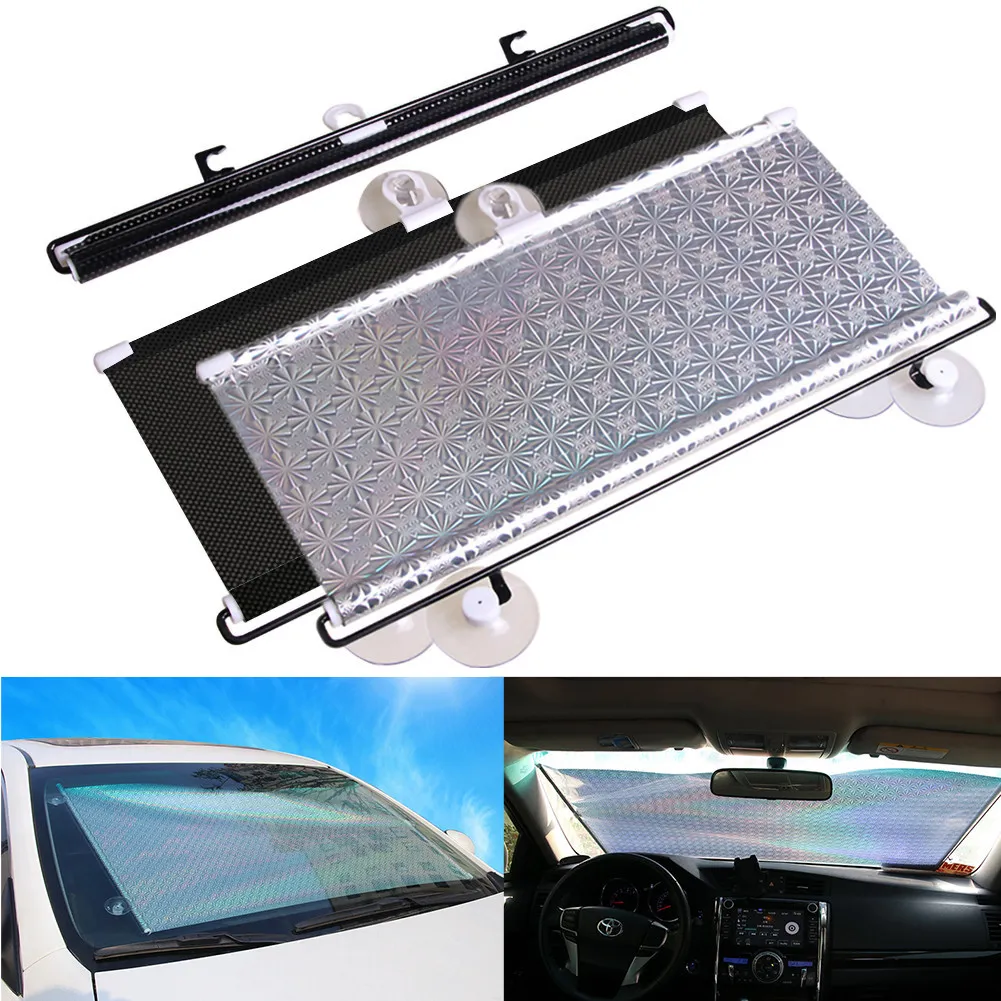 Parasole retrattile per finestrino anteriore per auto Parasole per finestrino automatico in PVC Protezione anti-UV Visiera parasole Protezione UV