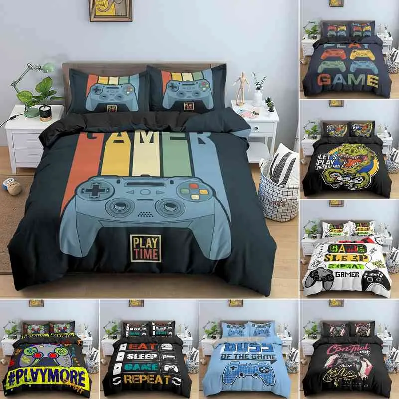 Tampa de edredão gamepad conjunto de botão colorido rei tamanhe gêmea reprodução r cama de cama criança adolescente video para decoração de quarto infantil