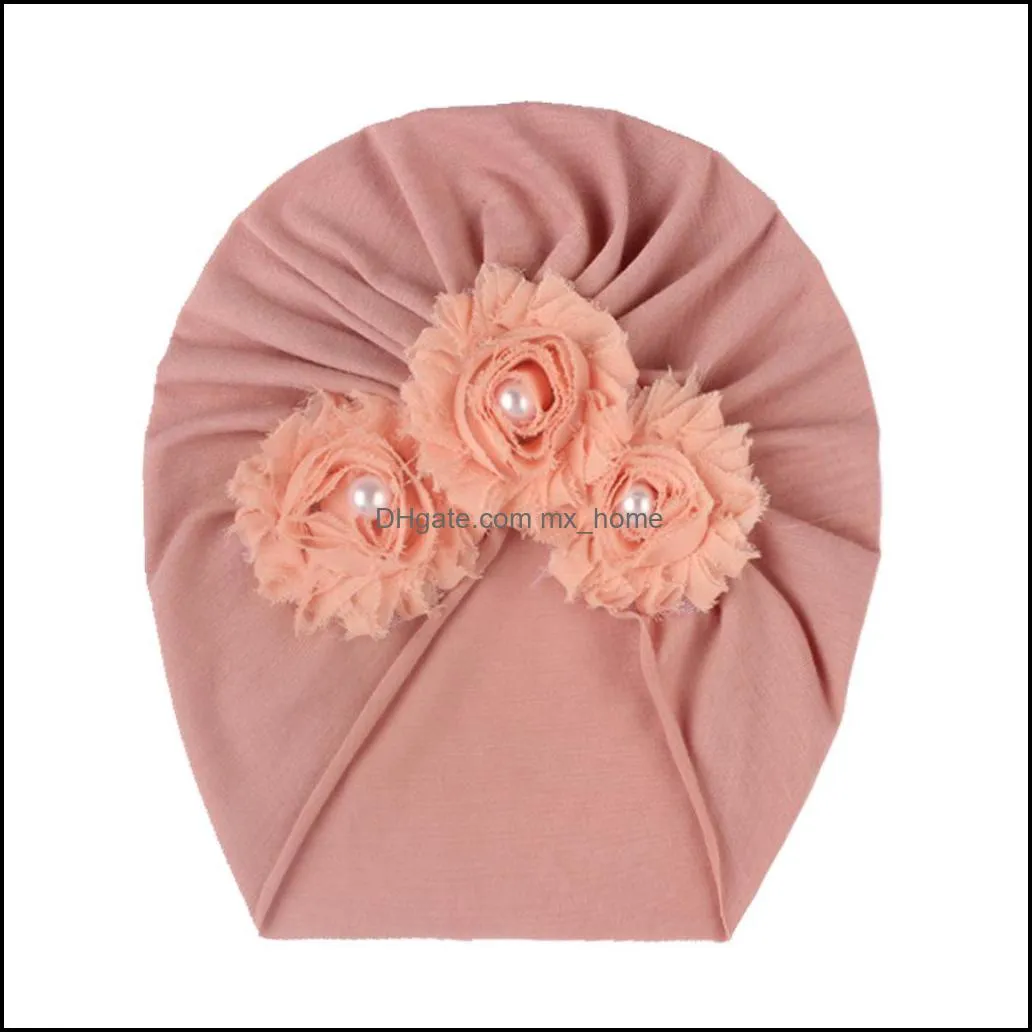 15754 infant baby hat flowers headwear candy color child toddler kids children beanies turban hats 14colors