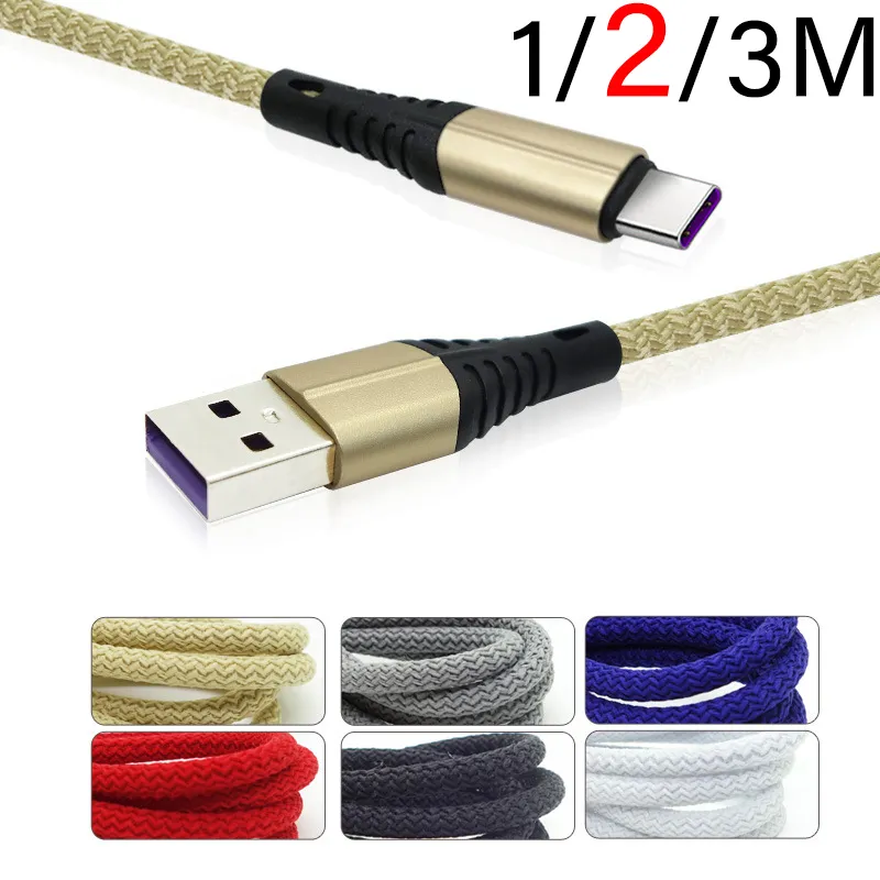 3A fast charging cable 2M/6FT USB phone data cables corrugated woven fabric For Micro Android USB Type C