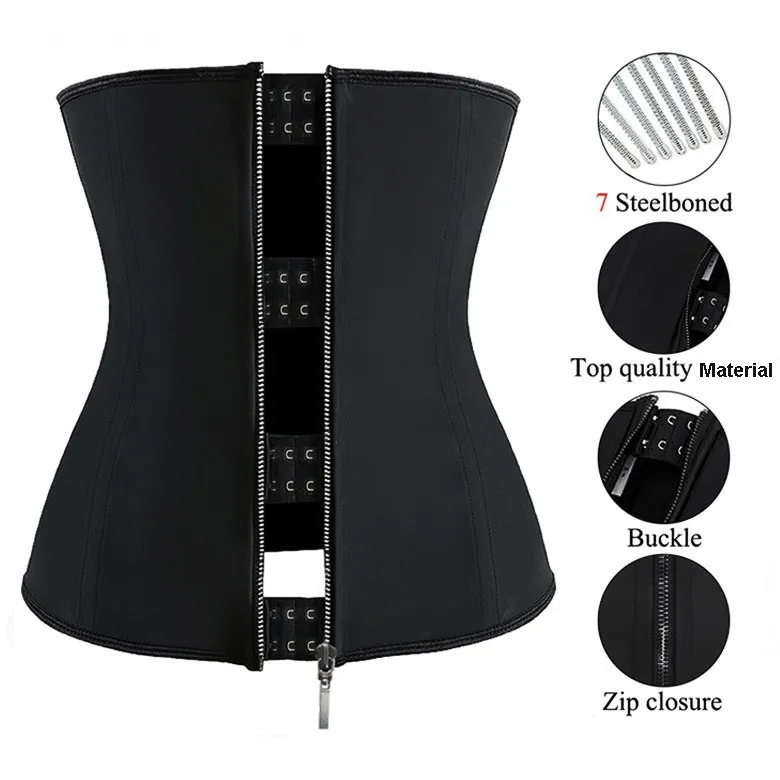 Women Waist Trainer Corset Neoprene Fabric Trimmer Sauna Sweat Sports Girdle Belt Body Shaper Belly Tummy Shapewears Hook + Zipper Closure