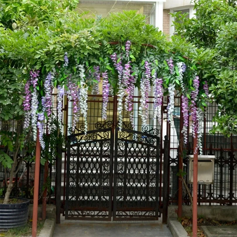 12 Pieces Wedding flower branch artificial wisteria flower decoration flower outdoor arch decoration gate vine garden leaf T200509