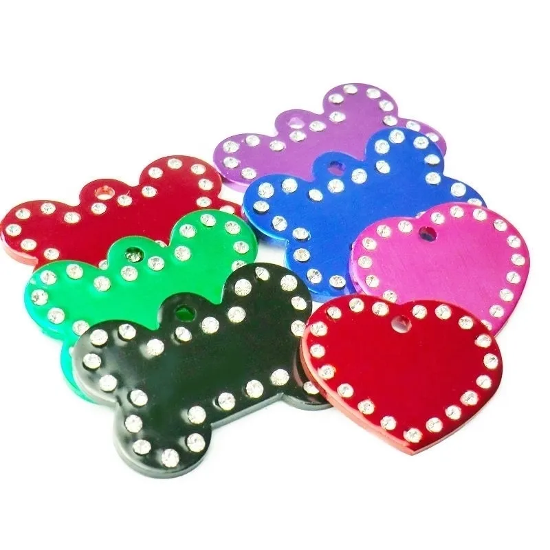 En gros 20pcs 2mm os de chien diamant décor animal de compagnie étiquette d'identification personnalisé gravé nom d'amour numéro de téléphone chat ID charme personnalisé Y200917