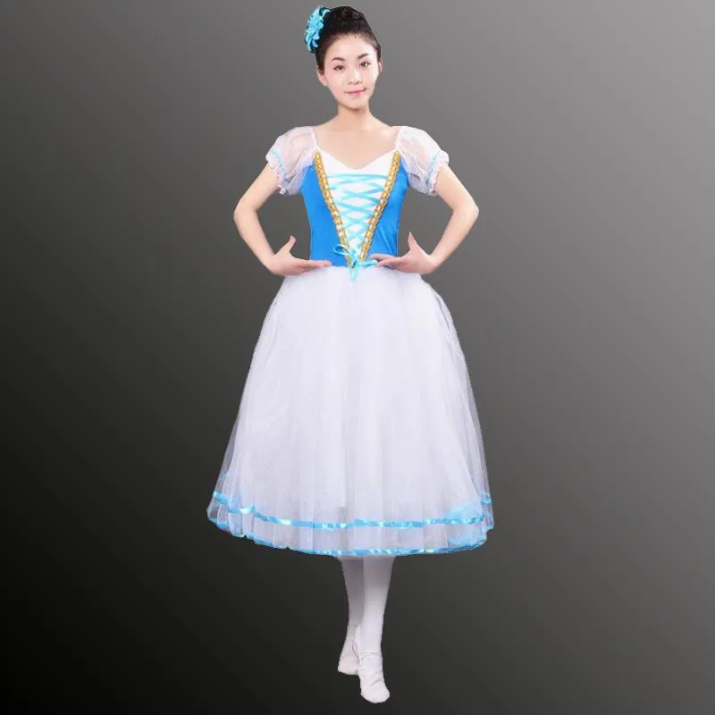 Stage Wear Romantique Tutu Giselle Ballet Costumes Filles Enfant Velet Longue Robe En Tulle Skate Ballerine Manches Bouffantes Chorus DressStage