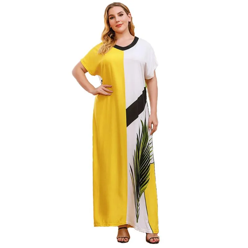 Plus Size Dresses Large Arabic Long Dress To The Floor Skirt Suits For Women Summer Lady Robe Comfortable Maternity Clothes Yellow White