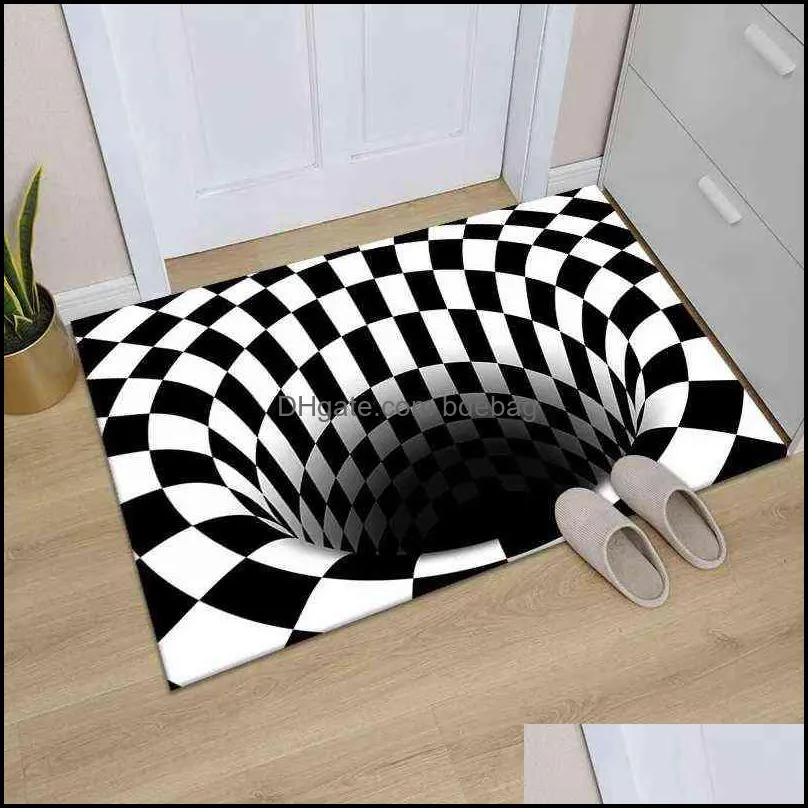 3D Vortex Illusion Carpet Entrance Door Floor Mat Abstract Geometric Optical Doormat Non-slip Living Room Decor Rug W220328