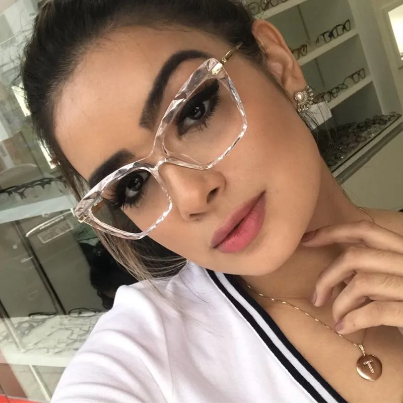 Sunglasses Frames Fashion Square Glasses For Women Transparent Cat Eye Sexy Frame Trending Style Brand Optical Computer