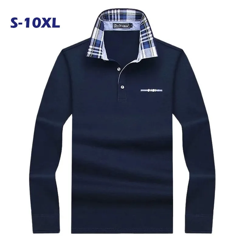 Baumwolle Herbst Revers Business Casual Lose Freizeit Tine Große S-10XL Einfarbig Top männer Tragen Polo Langarm 220408