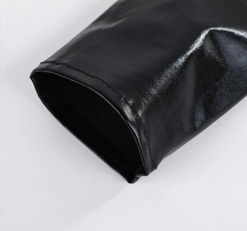 Gants Longs En Cuir Noir émaillé - Style Bondage / Fête - Neuf