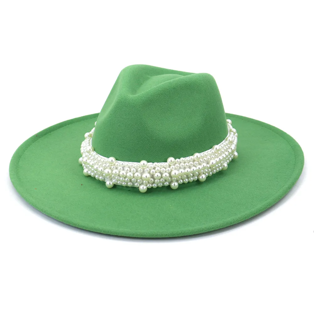 Chapeaux de luxe en perles pour femmes, 9.5cm, grand bord, cœur de pêche, haut Jazz Fedora, chapeaux de fête de mariage pour femmes, casquette d'église élégante