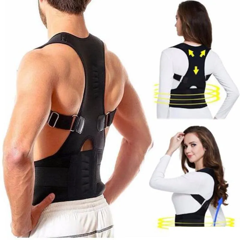 Kvinnlig justerbar magnetisk hållningskorrigering Corset Back Brace Belt Lumbar Support Rak Despalda