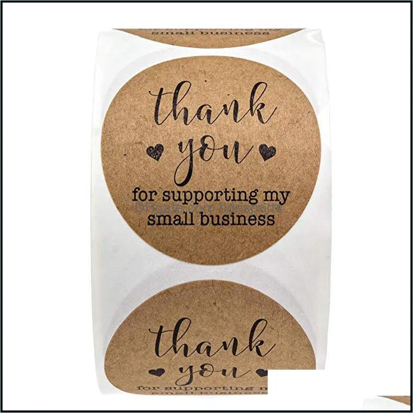 500PCS Roll 2inch Kraft Paper Thank You Handmade Round Adhesive Stickers Label For Holiday Gift Bag Business Decor