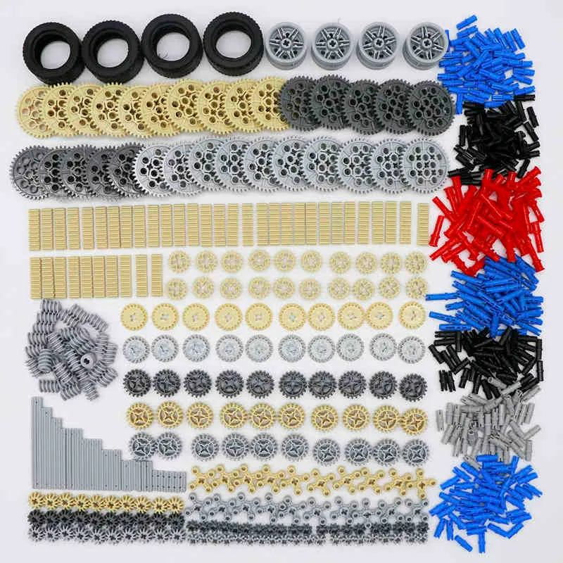 Blocs de construction Pièces techniques Engrenage Essieux croisés Broche Voiture Train Roues Camion MOC Accessoires Ensemble en vrac Connecteur Jouet Briques 650PCS AA220317