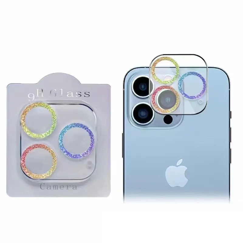 Blingbling Camera Lens Tempered Glass Screen Protector för iPhone 13 12 11 Pro Max Mobile Telefon Lens Film