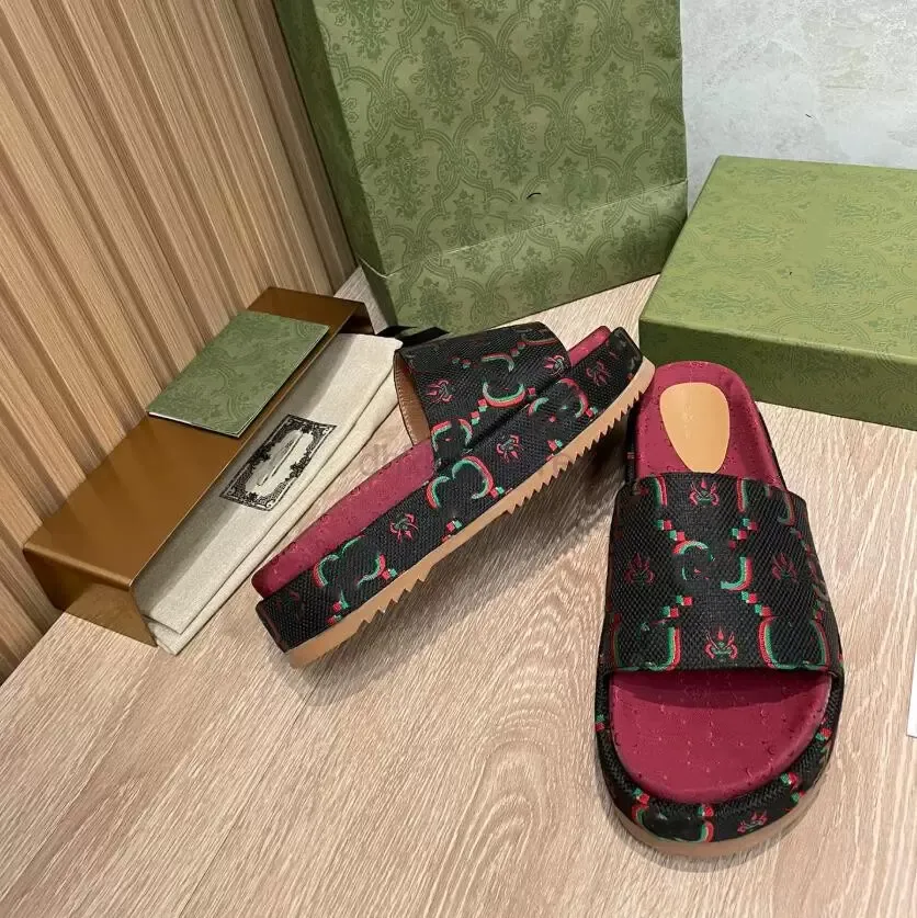 2022 Designer G Slides Mens Womens Slippers flowers printing leather platform shoes Fashion luxury summer sandals - LF