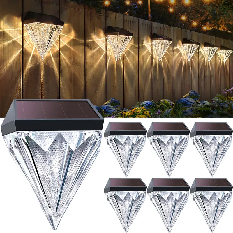 Solar Stair Light Outdoor Waterproof Solar LED -staket Diamantformad vägglampbelysning för trädgårdsgård Pathway Patio Dekorativ