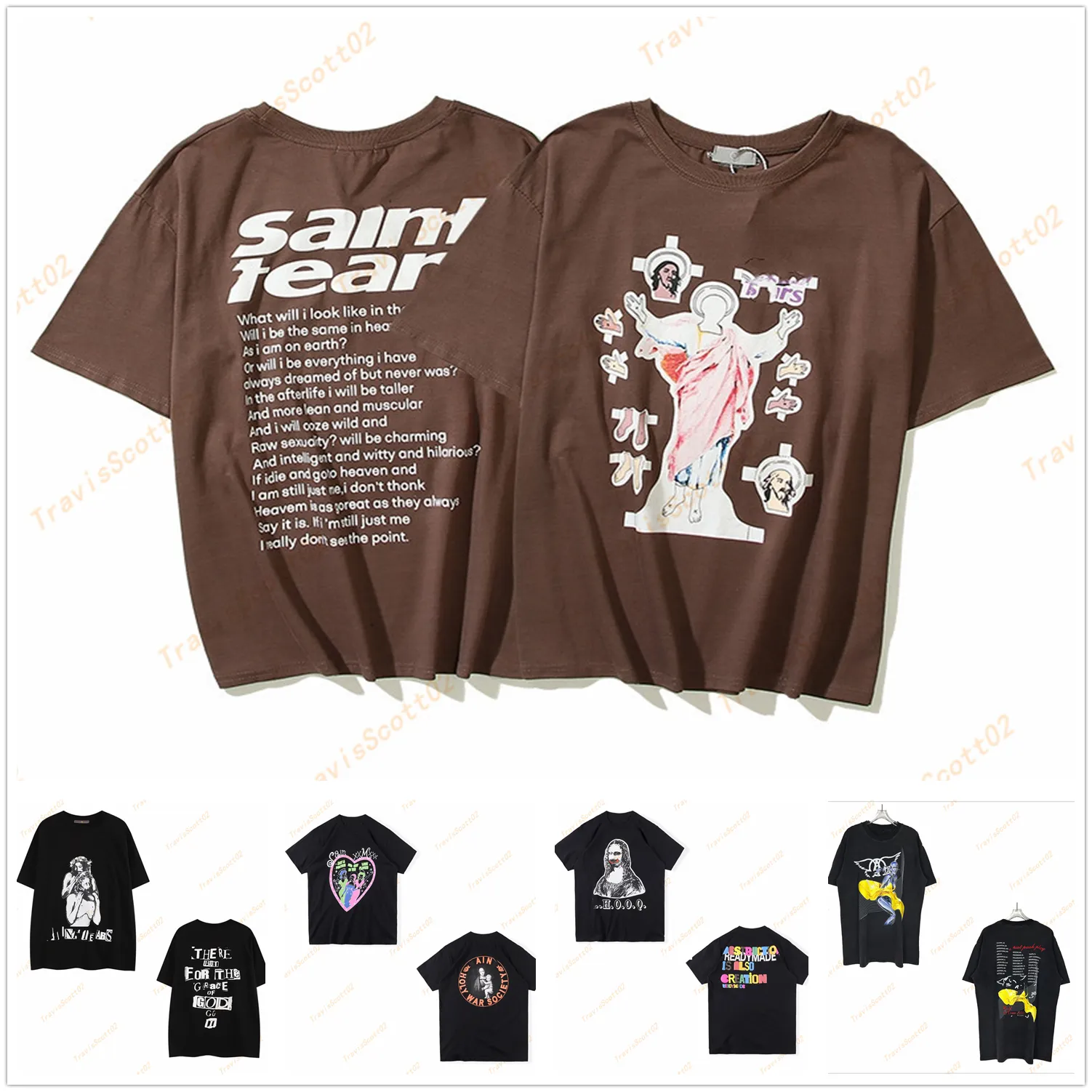 男性Tシャツの女性Tシャツ高品質のレトロプリントコミックハンドドローイラスト半袖トレンドカジュアルウェア特大A14