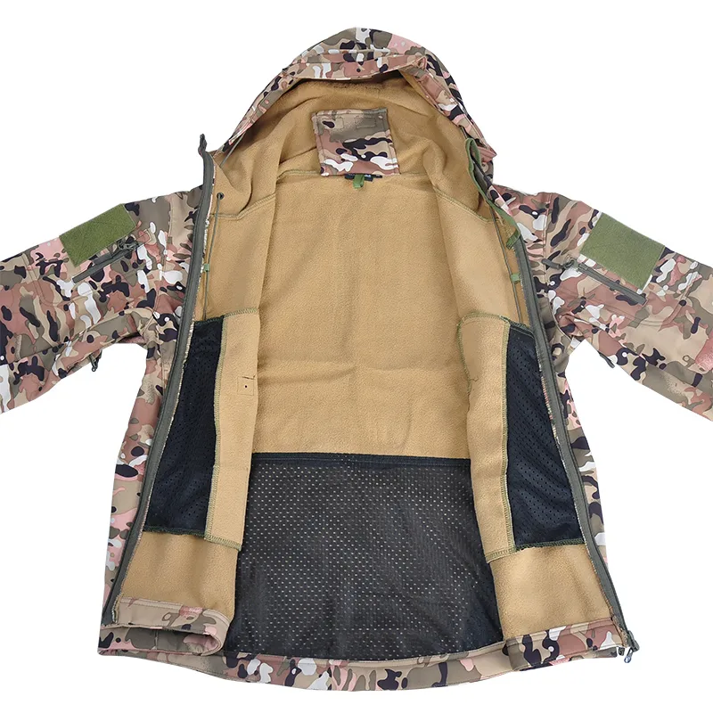 5xl jaktuppsättningar taktiska klädjackor byxor män fleece jacka armé vindtät camo kostym vindbrytare militär vandring mjukt skal