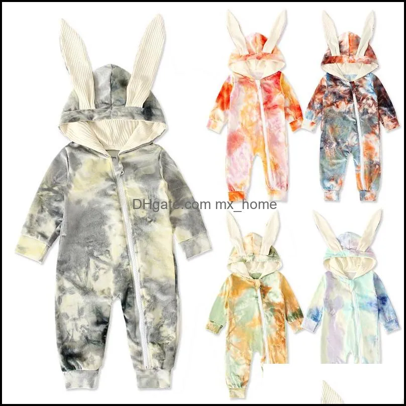 Rompers JumpsuitsRompers Baby Kids Clothing Baby Maternity Girls Boys Tie Dye Rabbit Ears Romper Onesies Infan Dhz2H