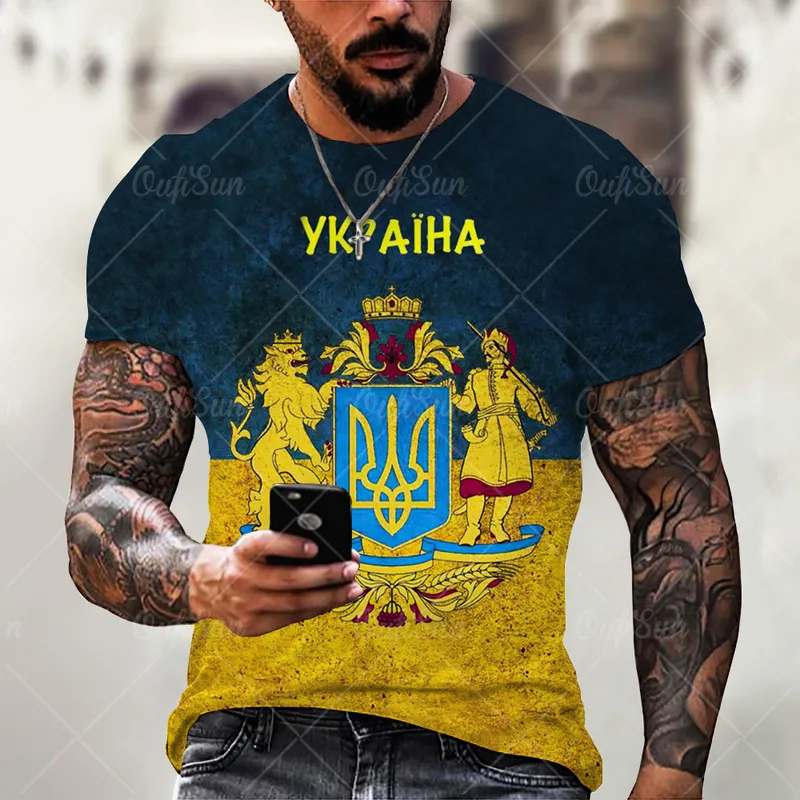 Винтажные 3D -печатные футболки для мужчин украинская футболка Флаг одежды короткие рукава летняя мода o nece harajuku top toe 220618