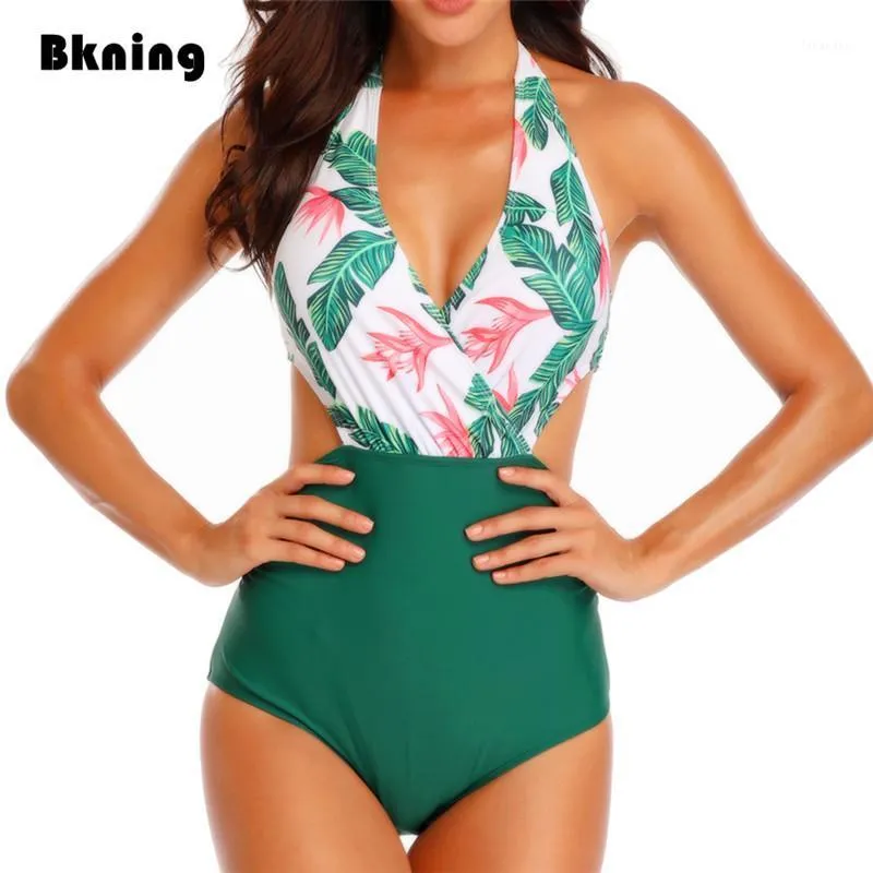 Maillot de bain à col v profonds one Piece maillot de bain bikini Sexy Backless femme 2022 Trikini halter bandage bain de bain haute taille xl