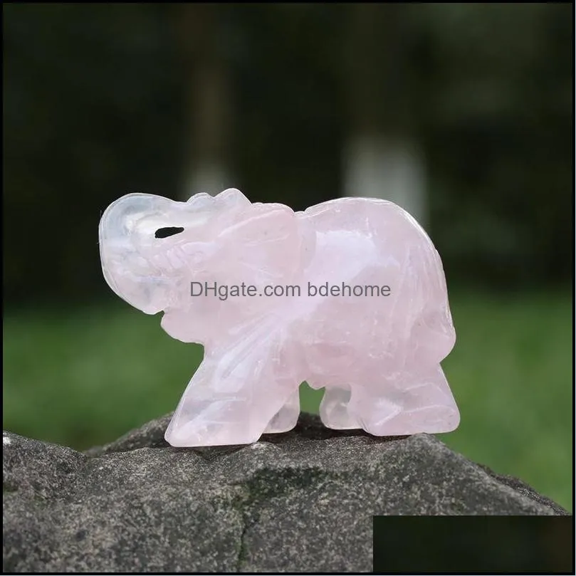 natural semi-precious stone elephant carved ornament charms rose quartz healing reiki crystal engrave craft fashion jewelry finding