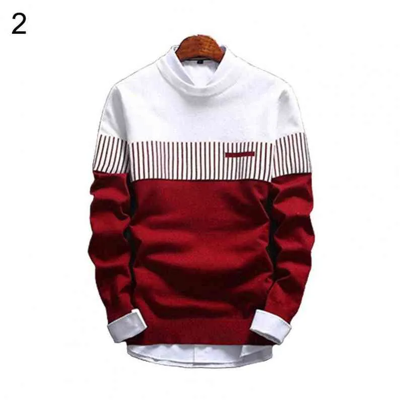 2XL 남자 가을 패션 캐주얼 스트립 컬러 블록 스웨터 점퍼 스웨터 드레스 업 l220730